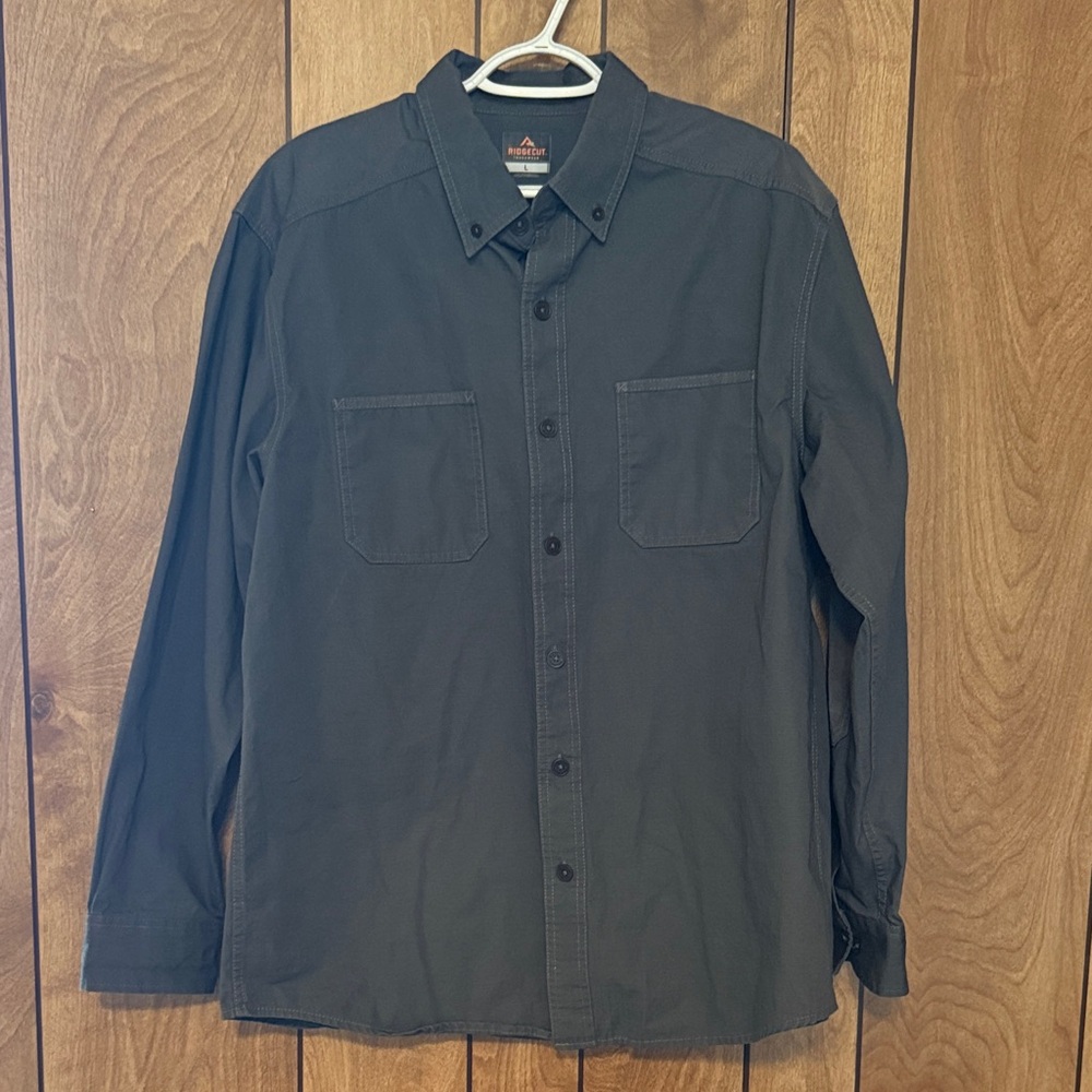 Ridgecut Toughwear Men's Size L Gray Button Down Shirt Padded Elbows Workwear
